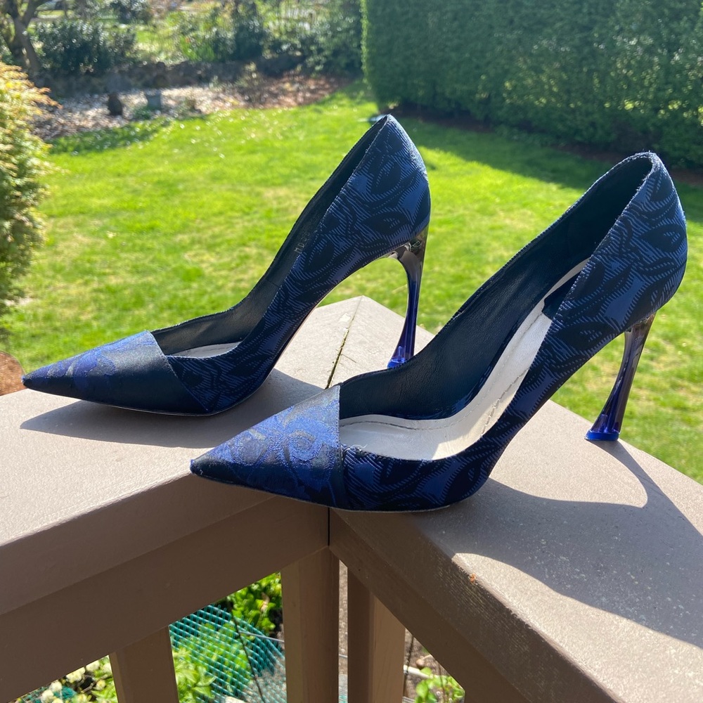 Dior Black and Blue Floral Songe Flower Pumps